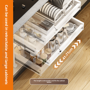 Cajón incorporado retráctil multifuncional hecho a sí mismo, cesta extraíble estratificada, almacenamiento de platos de <span class=keywords><strong>armario</strong></span> de <span class=keywords><strong>cocina</strong></span> sin perforaciones - Product Image 5