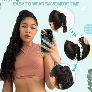 Cola de Caballo de Fibra Sintética Negra Natural de 22 Pulgadas, Resistente a Altas Temperaturas, con Diseño de Ondas de Maíz y Rizos Largos, para Mujeres y Niñas, Estilo con Pinza - Product Image 5