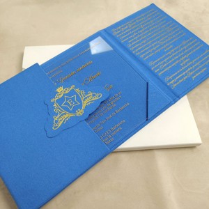 Invitaciones de Boda de Terciopelo Azul Cielo, Juego de Tarjetas de Invitación Acrílicas con Lámina Dorada, Monograma Personalizado, Páginas Interiores Editables, Diseño Único para Matrimonio - Product Image 1