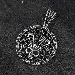 Collar de hombre de acero inoxidable con colgante de calavera vintage, corona de piedra negra, estilo punk, antiguo, retro, gótico - Product Image 4