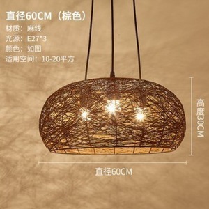 Lámpara colgante de ratán ovalada E27 de tres cabezas para el hogar, sala de té, estilo Zen - Product Image 4