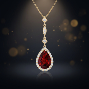 Pendentif Goutte d'Eau Classique de Luxe pour Femme en Argent Plaqué Or 10K 14K 18K 925 935 avec Grenat et Accents de Diamants, Bijoux de Mariage - Product Image 1