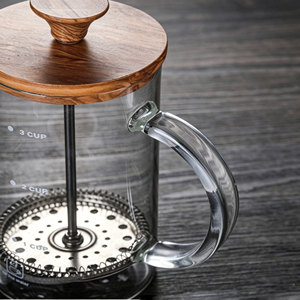 Cafetière à piston en verre borosilicate de haute qualité avec couvercle en bois d'olivier, infuseur à thé en verre résistant à la chaleur - Product Image 5