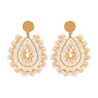 Boucles d'oreilles pendantes artisanales de style bohème, uniques, en perles de rocaille et cristaux tissés, clous d'oreilles en acier inoxydable, accessoire de mode perlé