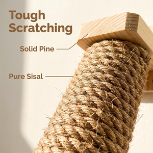 Árbol para gatos de madera maciza montado en la pared, 2 niveles, poste rascador de sisal, estructura para trepar, para espacios pequeños, parque de actividades para mascotas - Product Image 2