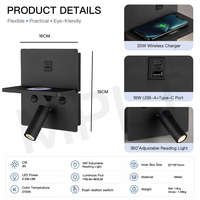 Lampe murale moderne avec chargeur sans fil et éclairage de lecture rotatif pour chambres à coucher, idéale pour gagner de la place au chevet