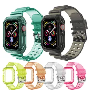 एप्पल घड़ी 1 पट्टा Suppliers-फैशन रंगीन घड़ी बैंड रक्षक मामले के लिए एप्पल घड़ी श्रृंखला 6 एसई 1 2 3 4 के लिए 5 सिलिकॉन पट्टियाँ iwatch 38/40/42/44mm खेल
