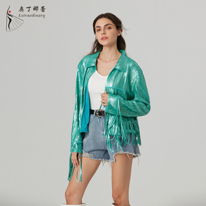 Fashion Mint <strong>Green</strong> Fringe <strong>Jacket</strong> Cool Girl Western Cowboy Matte <strong>Sequin</strong> <strong>Jacket</strong> - Product Image 3