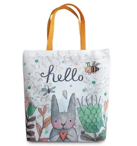 Wholesale Custom shopping handbag Inside Large Cotton Tote Canvas Bags with pocket and zipper