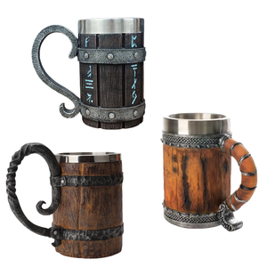 Chope à bière <span class=keywords><strong>en</strong></span> <span class=keywords><strong>bois</strong></span>, grande tasse Viking, chope à bière avec poignée, chope à double paroi <span class=keywords><strong>en</strong></span> acier inoxydable - Product Image 1