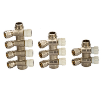 Collecteur en laiton multi-ports avec robinets d'arrêt 36mm 50mm pour systèmes hydroniques et plomberie Modèle MAINFLOW 51041