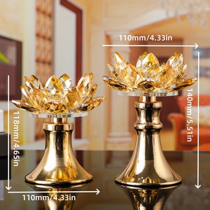 Commercio all'ingrosso europeo candelabri di fiori di loto di cristallo oro metallo portacandele da tavolo - Product Image 6