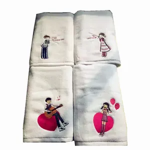 100% 纯棉白色刺绣毛巾设计花式酒店面部手巾