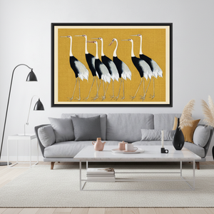 Printed <b>Canvas</b>: Elegant Crane Artwork in Black, White, and Mustard Yellow,BLACK <b>FRAMED</b> <b>CANVAS</b> - Product Image 3