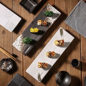 Ingrosso 12.5 pollici piatto rettangolare in <span class=keywords><strong>ceramica</strong></span> stile retrò hotel <span class=keywords><strong>servizio</strong></span> 50 pz Sushi Sashimi piatto piatto piatto a strisce lunghe - Product Image 1