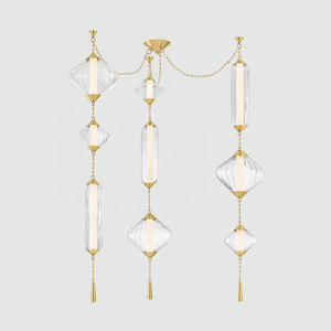 Lámpara Colgante Moderna de Diseño Americano <span class=keywords><strong>Fiorello</strong></span> con Pantalla de Vidrio Acanalado Transparente, Lámpara de Techo de Latón Antiguo para Villa - Product Image 1