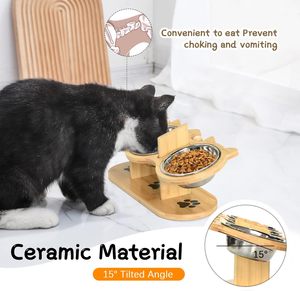 Bols <span class=keywords><strong>pour</strong></span> chats Bols de nourriture <span class=keywords><strong>pour</strong></span> chats surélevés Hauteur réglable Bol à nourriture et à eau avec étagère - Product Image 5