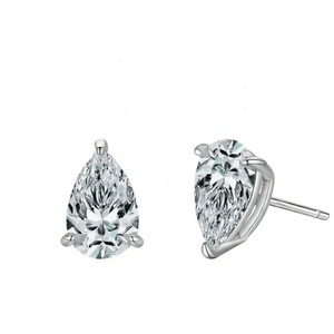Boucles d'oreilles classiques en diamant de laboratoire taille poire, en or massif 14K 18K blanc, jaune ou rose, solitaire à 3 griffes en V - Product Image 1