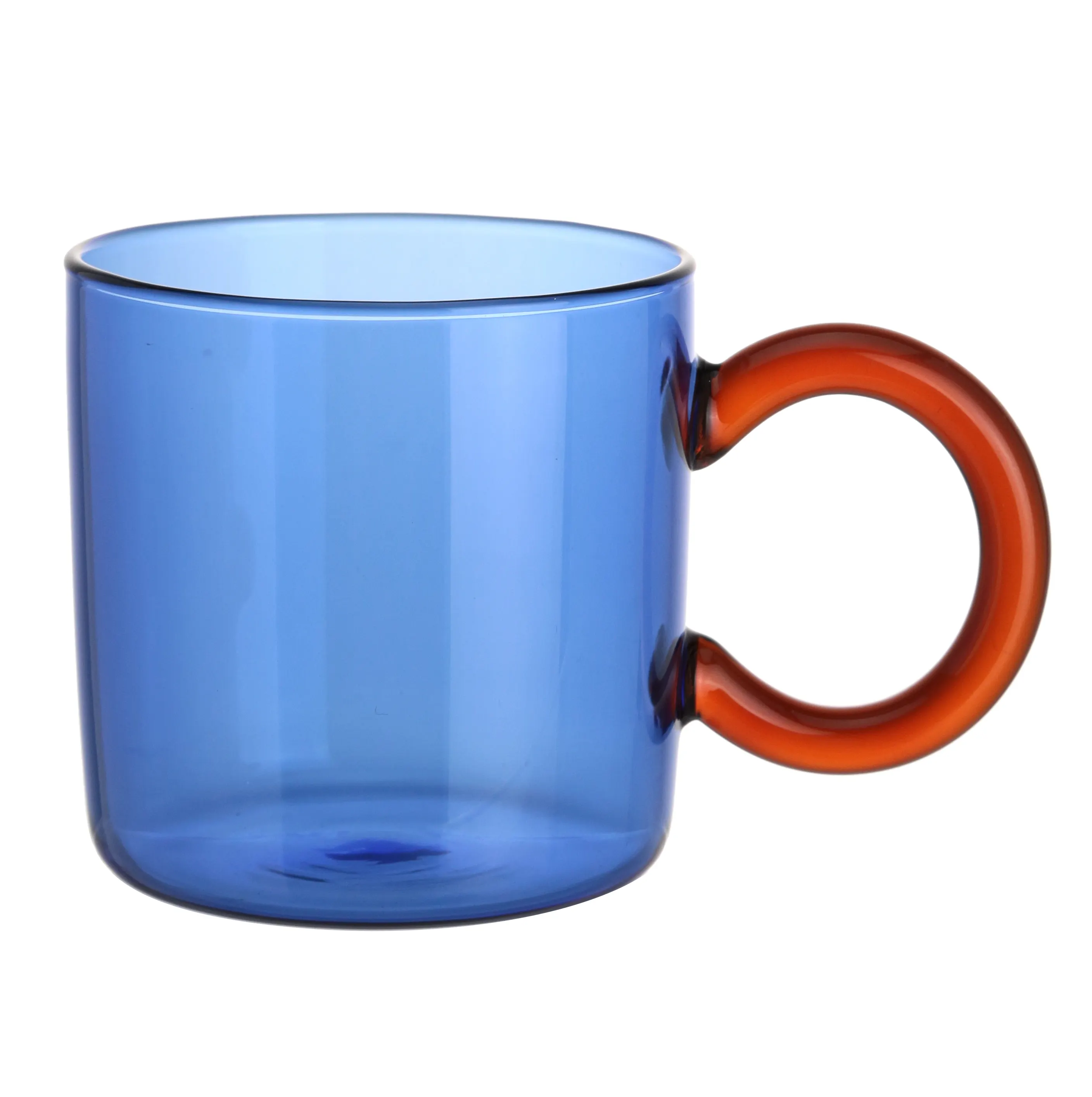 Thickened High 340ml Colored Borosilicate Glass Mug Blue Red Handle Cup