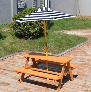 Conjunto de Mesa de Picnic de Madera con Sombrilla y Rayas Costeras – Banco de Comedor para Exteriores Resistente a la Intemperie con Protección Solar para Jardín - Product Image 6