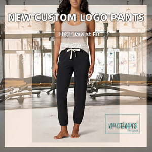 Nuevo esta semana: Pantalones deportivos casuales de cintura alta elástica para mujer con logotipo personalizado y bolsillos. - Product Image 2