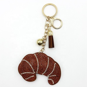 Crystal Rhinestone Diamond studded Croissant Keychain Creative Bag Pendant Keychain <b>Key</b> <b>Ring</b> - Product Image 1