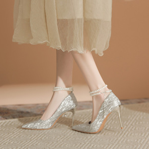 ハイヒール レディース スリムヒール 2026年新作 ポインテッドトゥ ブライズメイド ウェディングドレス クリスタル ブライダルシューズ 足の疲労をかけない - Product Image 1