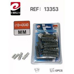 Tubi di espansione Tacos Y Tornillos 8+4x40 mm, 12 pezzi per fissaggio a parete - Product Image 1