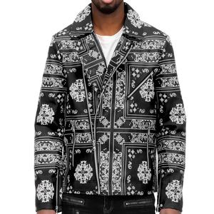 Latest Streetwear Fashion <b>Bandana</b> Print Leather Jackets <b>for</b> <b>Men</b> High Quallity Slim Fit Classic Studded Motorbike Leather Jacket - Product Image 6