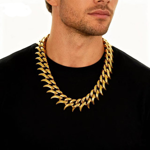 Collar de Cadena Cubana de Acero Inoxidable Grueso y Pesado de 34 mm de Ancho con Púas y Espinas, Estilo <span class=keywords><strong>Punk</strong></span> Hip Hop para Hombre - Product Image 3
