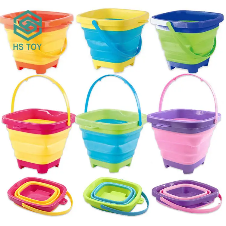 HS Factory Directly Play Sand Beach Kid Summer Toy Foldable Silicon Bucket Collapsible With 2.5L Capacity