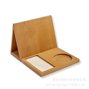Support de lecture triangulaire en bois massif avec porte-gobelet et emplacement pour téléphone, support de rangement pour livres de bureau, finition naturelle - Product Image 5