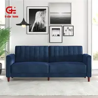 סלון ריהוט ספה מודרני מתקפל מיטת ספת 3 מושבים כחול קטיפה בד מצויץ להמרה ספה מיטה
