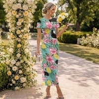 Robe longue trapèze pour femme, toutes saisons, à imprimé floral et motif chien saucisse, écologique, respirante, à manches courtes, ajustée, avec ourlet portefeuille, coupée sur mesure