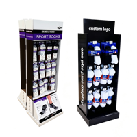 Présentoir de sol en carton avec logo personnalisé, support publicitaire en papier pour la promotion de chaussettes et sous-vêtements en magasin