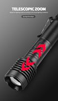 P50 pince à stylo affichage de puissance zoom télescopique étanche rechargeable usb led lampe torche tactique lampe de poche