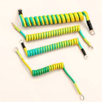 Câble de mise à la terre spiralé rétractable 10 mm² jaune-vert en TPU avec bornes à double anneau pour applications marines et ESD