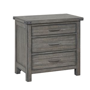 Cama de Dormitorio de Madera Gris Industrial - Cama de Panel con Detalles Metálicos, Muebles de Cama de Estilo Rústico de Granja - Product Image 2