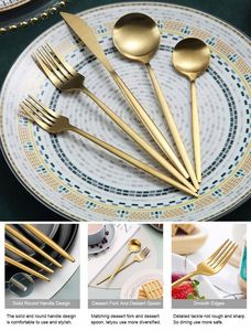 Portugal Stainless Steel Metal Bulk Catering Spoon Sets Matte Golden Plated Silverware Wedding Flatware Gold Cutlery Set - Product Image 3