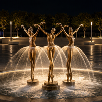 Fontaine décorée élégamment avec une statue de femme dansante en bronze, disponible pour la personnalisation et la vente