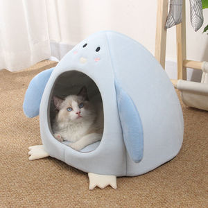 Pet House Cat <b>Nest</b> Round Semi Enclosed Plush <b>Bed</b> For Small Medium Cats Soft Cozy Pet <b>Bed</b> With Cute Design - Product Image 1