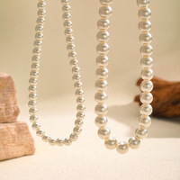Collier Novirassine pour femme, fait main, en fausses perles rondes blanches en ABS, avec chaîne classique - Style tendance