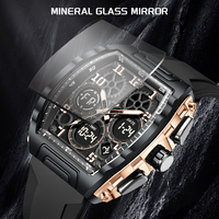 Montre étudiante LIGE FB0096 en silicone tonneau, avec alarme, chronomètre, compte à rebours, sonnerie horaire, luminescente, étanche, multifonction + boîte