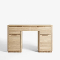Table de maquillage personnalisée de style mi-naturel, design plat, placage en chêne clair, tiroir, console, coiffeuse, armoire de rangement