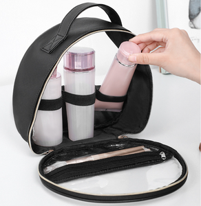 Bolsa para cosméticos redonda de pvc, novidade de 2022, portátil, grande capacidade de armazenamento, organizador para maquiagem, bolsa redonda rosa para viagem - Product Image 3