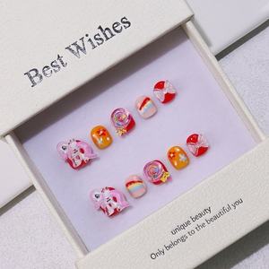 <span class=keywords><strong>Uñas</strong></span> a presión con logotipo personalizado de 10 piezas hechas a mano para niños, modelo de diseño de estilo salón 3D de alta calidad, <span class=keywords><strong>uñas</strong></span> artificiales - Product Image 5