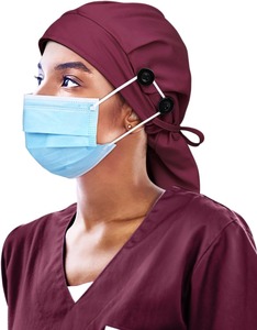 Casquette de travail ajustable en satin doublé avec boutons, lien élastique à nouer, bandeau anti-transpiration, unisexe, pour infirmières et chirurgiens, pour femmes - Product Image 2
