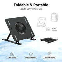 Support de refroidissement pliable USB-C pour ordinateur portable avec ventilateur 2 vitesses, 10 niveaux de hauteur, rehausseur portable pour ordinateur portable et tablette de 14 à 17,3 pouces