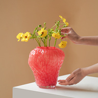 Vas Kaca Tiup Tangan Unik Warna Pink Abad Pertengahan, Vas Kaca Tinggi Ramping Berkaki, Ornamen Dekorasi Meja Rumah Minimalis Mewah
