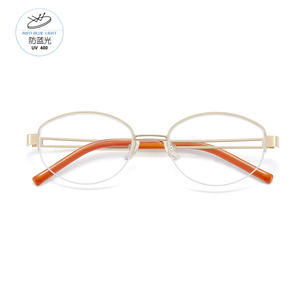 แว่นตาแฟชั่นทรงกลมครึ่งกรอบขอบทอง เลนส์เรซิ่นป้องกันรังสียูวี รุ่น 00398 สำหรับทุกเพศ ผลิตที่ตานหยาง - Product Image 2